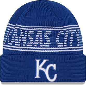 New Era Unisex-Adult MLB Authentic Collection Primary Logo Wordmark Cuffed Beanie Cold Weather Knit Hat, Kansas City Royals - Blue, One size