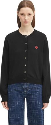 Kenzo Boke Flower Crest Crewneck Cardigan - Dames - Vesten - Zwart - XS - Wol - Truien & Vesten