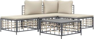 vidaXL Vidaxl - Juego De Muebles De Jard&iacute;n 5 Pzas Cojines Antracita Rat&aacute;n Pe