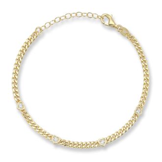 Glaze Jewelry Sterling Silver Heart Station Curb Bracelet