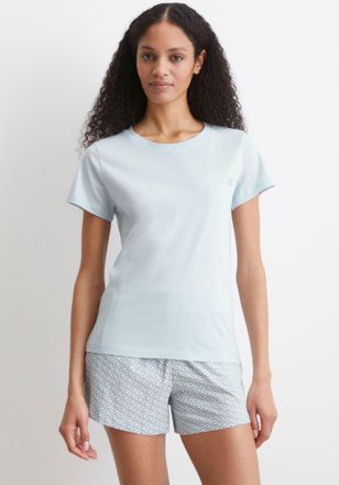 Marc O'Polo Pyjamaoberteil MARC OPOLO Mix & Match Cotton, Damen, Gr. XL, blau (ice blau), Obermaterial: 100% Baumwolle, unifarben, Basic normal, Rundhals, Shirts 