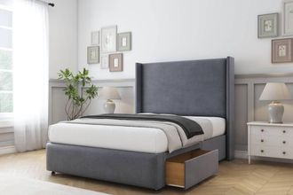 Sloomy Stratford Plush Divan Set 2 Drawers-54 Wingback-Footboard in Dark Grey | Size: Super King