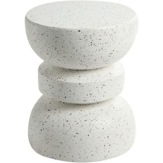 Beliani Accent Side Table White with Terrazzo Effect Magnesium Oxide Fiberglass &oslash; 37 cm Round Top Hourglass Shape UV Rust Water Wind Resistant Modern Living