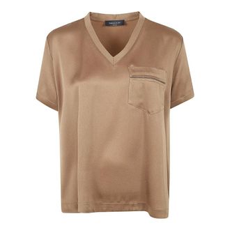 Fabiana Filippi T-Shirts, female, Brown, Size: 2XS V-neck Short-sleeve Top