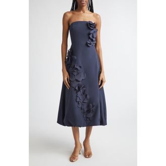 Ramy Brook Zaria Floral Strapless Midi Dress in Navy at Nordstrom, Size 10
