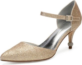 Generic Bridal Heels Womens Pointed Toe High Heel Pumps Ankle Strap Wedding Bridal Evening Party Dress Stiletto Heel 7.5Cm,Champagne,3 UK