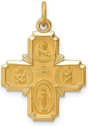 Diamond2Deal 14k Yellow Gold Polished and Satin Solid Small 4-Way Medal Pendant