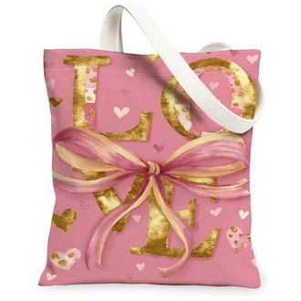 Generic Love Heart Canvas Tote Bags, Romantic Floral Design Reusable Grocery Bags, Spring Chic Vintage Washable Shoulder Strap Canv, Peach, 13x15 Inch