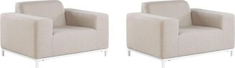 Beliani Conjunto De 2 Sillones De Poli&eacute;ster Beige Arena Blanco Patas Metal Rovigo
