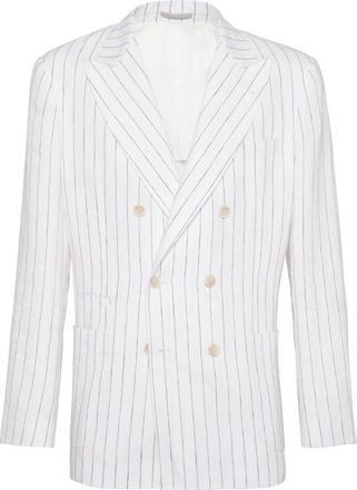 Brunello Cucinelli pinstripe-print linen blazer - men - Linen/Flax - 46 - White