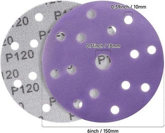 No Brand Discos De Lijado De 150 Mm, Papel De Lija De Grano 150, 50 Unidades, Discos De Lijado De 15 Agujeros Para Lijadora Orbital (morado)