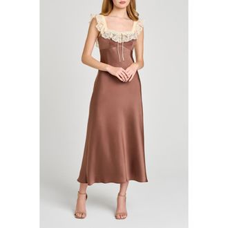 Wayf Ella Lace Trim Slipdress in Mocha at Nordstrom, Size X-Small