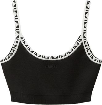 Versace Viscose-Blend Jacquard Crop Top - Dames - Tops zonder mouwen - Zwart - M - Polyester - Tops