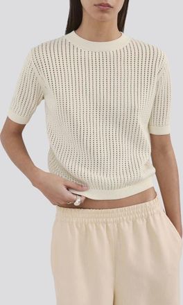 Mango Pera Open Stitch Crewneck Sweater in Ecru at Nordstrom, Size X-Large