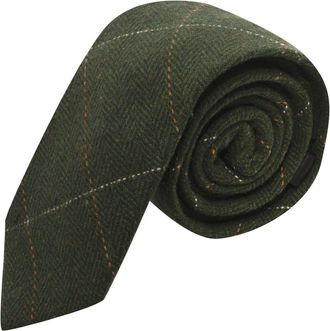 King & Priory Luxury Herringbone Forest Green Tweed Tie