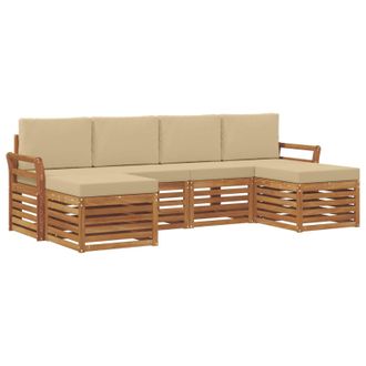 vidaXL Juegos De Sof&aacute;s 6 Pcs Natural Y Beige Madera De Acacia S&oacute;lida Vidaxl