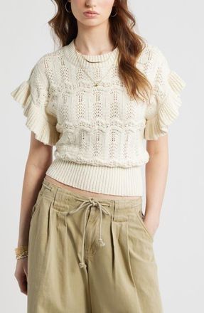 Treasure & Bond Flutter Sleeve Cotton Pointelle & Rib Sweater in Ivory Dove at Nordstrom, Size Xx-Large