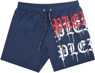 Philipp Plein Mens Melting Logos Navy Blue Swim Shorts - Size X-Large