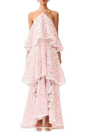 Elliatt Valencia Floral Tiered Gown in Pink Multi at Nordstrom, Size Xx-Large