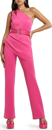 River Island Belted One-Shoulder Sleeveless Jumpsuit in Pink at Nordstrom, Size 4