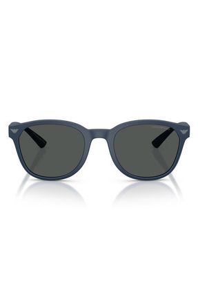 Emporio Armani 53mm Phantos Round Sunglasses in Matte Navy Blue /Dark Grey at Nordstrom