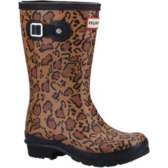 Hunter Original Short Leopard Print Rubber Womens Rich Tan/Saddle/Black Wellington Boots - Brown - Size UK 6
