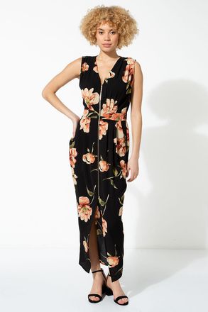 Roman Floral Zip Front Maxi Dress