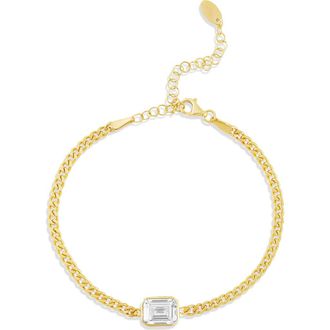 SHYMI Fancy Shape Cubic Zirconia Curb Chain Bracelet in Gold/White/emerald Cut at Nordstrom, Size 6