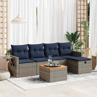 vidaXL Set De Muebles De Jard&iacute;n 6 Pzas Y Cojines Rat&aacute;n Sint&eacute;tico Gris Vidaxl