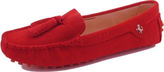 Minitoo Driving Shoes Womens Tassel Red Suede Leather Loafers Slip-ons Casual Holidays Flats UK 5.5
