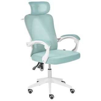 Beliani Silla De Oficina Moderna Con Base Giratoria Altura Ajustable Reposabrazos Reposacabezas De Malla Verde Menta Seranev