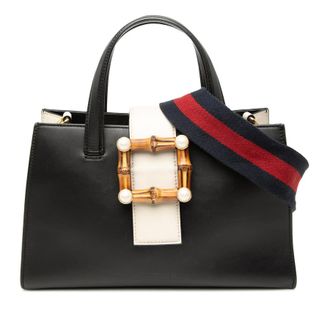 Gucci Pre-owned Gucci Small Bicolor Calfskin Bamboo Buckle Web Top Handle Bag Ladies QI31VR5BN7ZRR713
