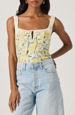 ASTR the Label Floral Milkmaid Top in Lemon Floral at Nordstrom Rack, Size Large