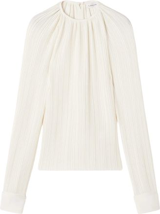 Lanvin White Charmeuse Pliss&eacute; Effect Long-Sleeve Top