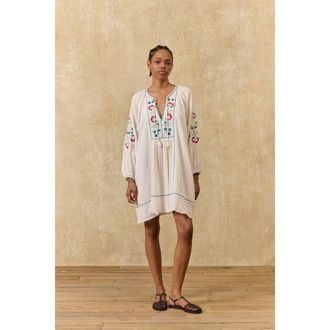 Louise Misha Korte jurk met lange mouwen en borduursel, JANICIANNE