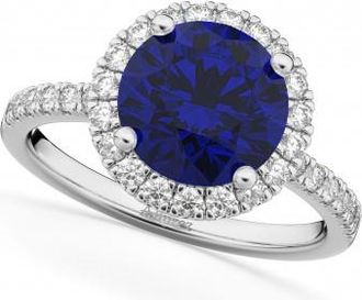 Allurez Halo Blue Sapphire & Diamond Engagement Ring Platinum 2.80ct