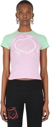 Maisie Wilen Tweekleurig T-shirt met logo print - Dames - T-shirts - Roze - XS - Polyester - Tops