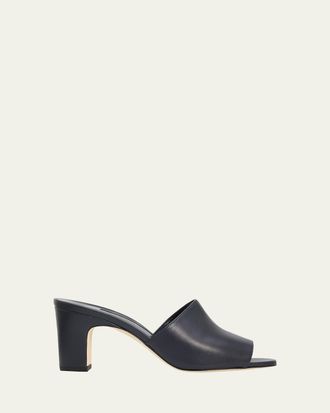 Manolo Blahnik 70mm Rapallabar Open-Toe Leather Mules