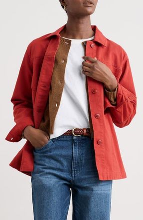 Seasalt Cornwall Long Field Organic Cotton Chore Jacket in Dark Cinnamon at Nordstrom, Size 12
