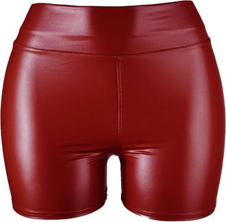 Generic JIER Womens Sexy Leather Booty Hot Pants Ladies High Waisted Dance Shorts Elasticity Faux Leather Skinny Short Trousers Wine Red