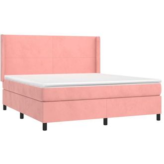 vidaXL Vidaxl - Cama Box Spring Colch&oacute;n Y Led Terciopelo Rosa 180x200 Cm