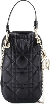 Dior Lady Dior Phone Holder on Chain Cannage Quilt Lambskin crossbody bag - Zwart
