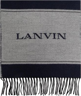 Lanvin Wollen Sjaal met Logo - Dames - Wintersjaals - Grijs - ONE Size - Wol - Accessoires