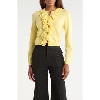 Alice & Olivia Dollie Ruffle Trim Cardigan in Butter at Nordstrom Rack, Size X-Small