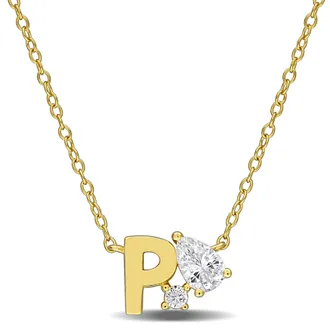 Mimi & Max 3/4ct TGW Created White Sapphire Q Initial Necklace Yellow Plated Sterling Silver