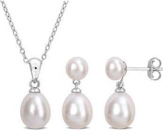 Delmar 5.5-6mm Cultured Freshwater Pearl Pendant Necklace & Earrings Set in White at Nordstrom Rack