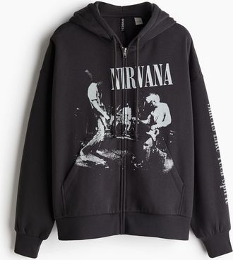 H&M Oversized Hoodiejacke mit Motivdetail - Grau