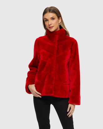 Gorski SHEARLING LAMB CHEVRON JACKET WITH HORIZONTAL BOTTOM