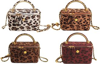 Generic Faux Suede Leopard Print Shoulder Bag with Handle Makeup Bag for Women (Beige)