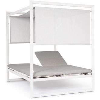 Decorspace Lettino daybed Konnor baldacchino prendisole ad isola per giardino e piscina, reclinabile con tende -Antracite